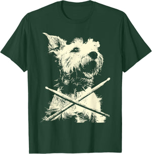 Schnauzer Playing Drums Funny Musician Dog Drummer Punk T-Shirt - T-Shirt | Forest