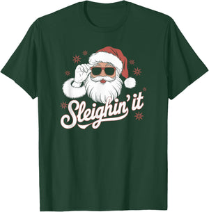 Sleighin' It Funny Santa Cool Sunglasses Sleighing Dad Retro T-Shirt - T-Shirt | Forest