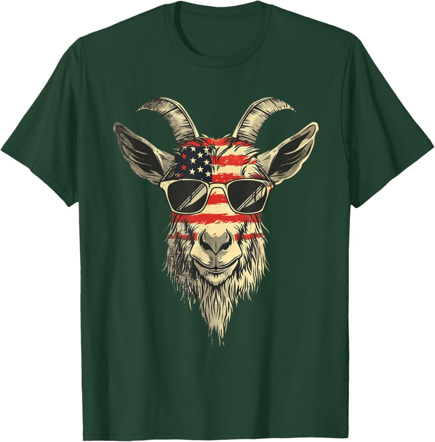 Cool Goat with Sunglasses and USA Flag T-Shirt - T-Shirt | Forest