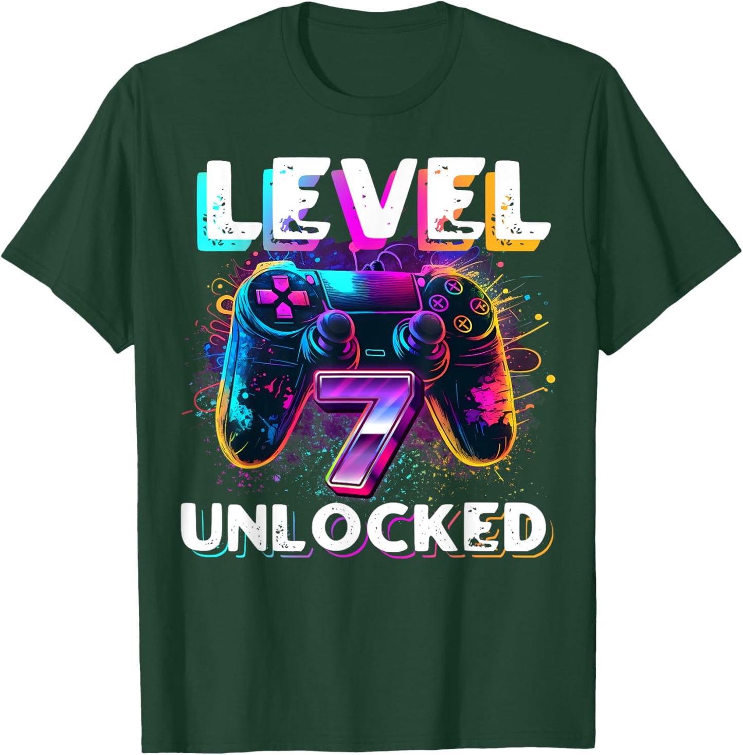Level 7 Unlocked Shirt Funny Video Gamer 7th Birthday Gift T-Shirt - T-Shirt | Forest