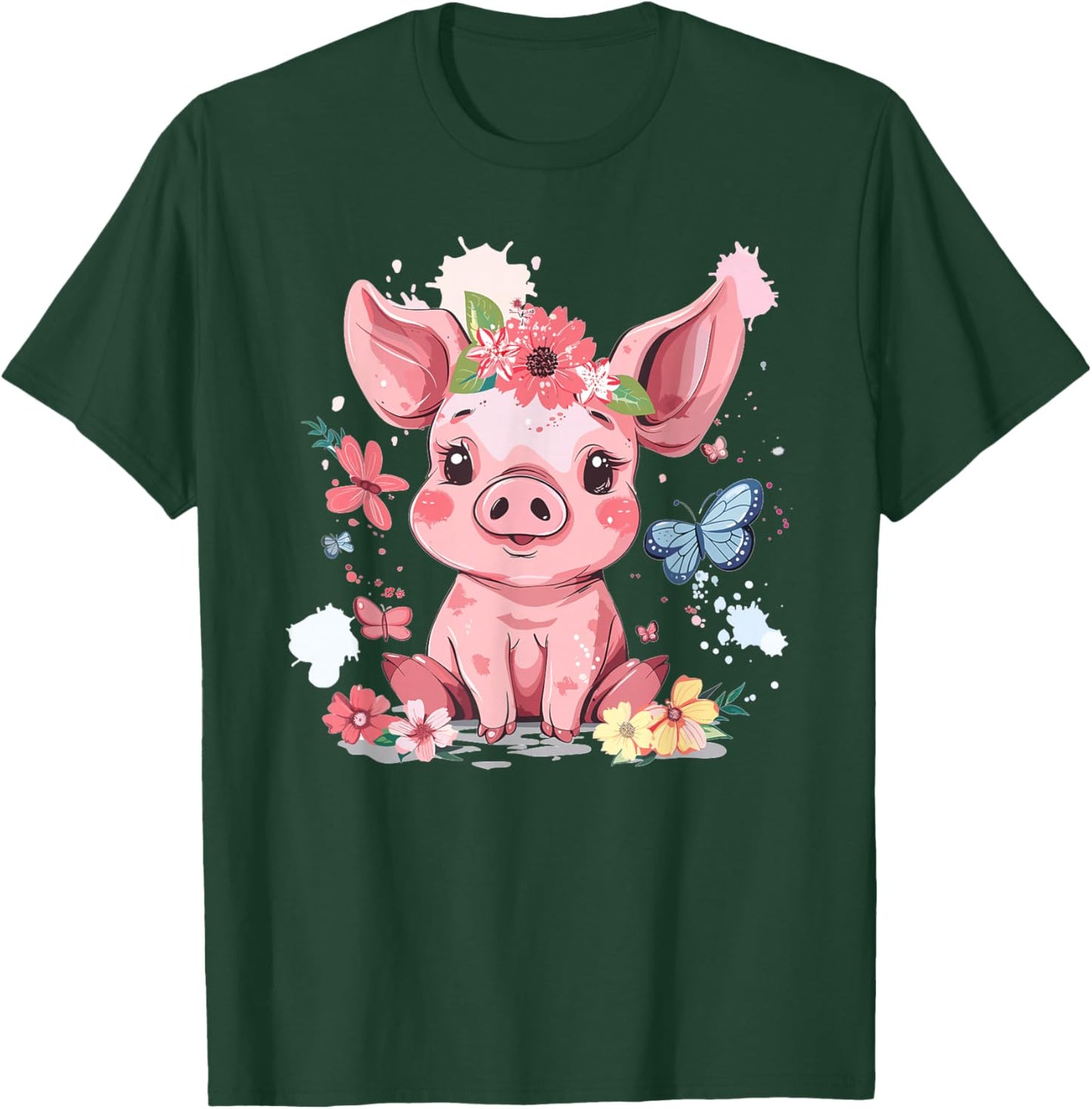 Cute Pig With Flowers I Kids Pig T-Shirt - T-Shirt | Forest