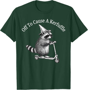 Off to Cause a kerfuffle Funny Raccoon Riding Scooter Meme T-Shirt - T-Shirt | Forest