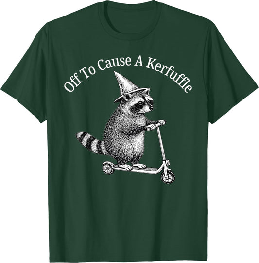 Off to Cause a kerfuffle Funny Raccoon Riding Scooter Meme T-Shirt - T-Shirt | Forest