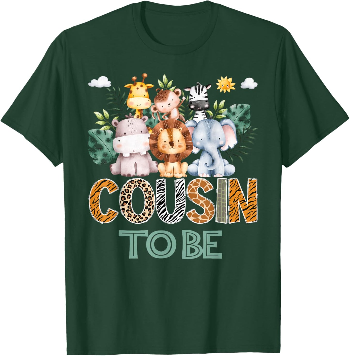 Soon To Be Cousin Jungle Animal Safari Gender Reveal T-Shirt - T-Shirt | Forest