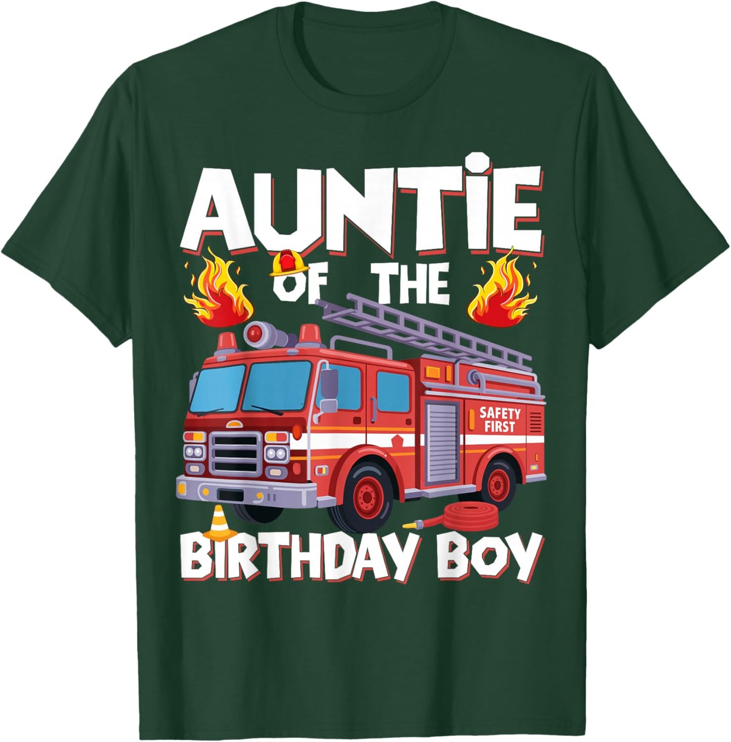 Auntie of The Birthday Boy Fire Truck Firefighter Aunt Bday T-Shirt - T-Shirt | Forest