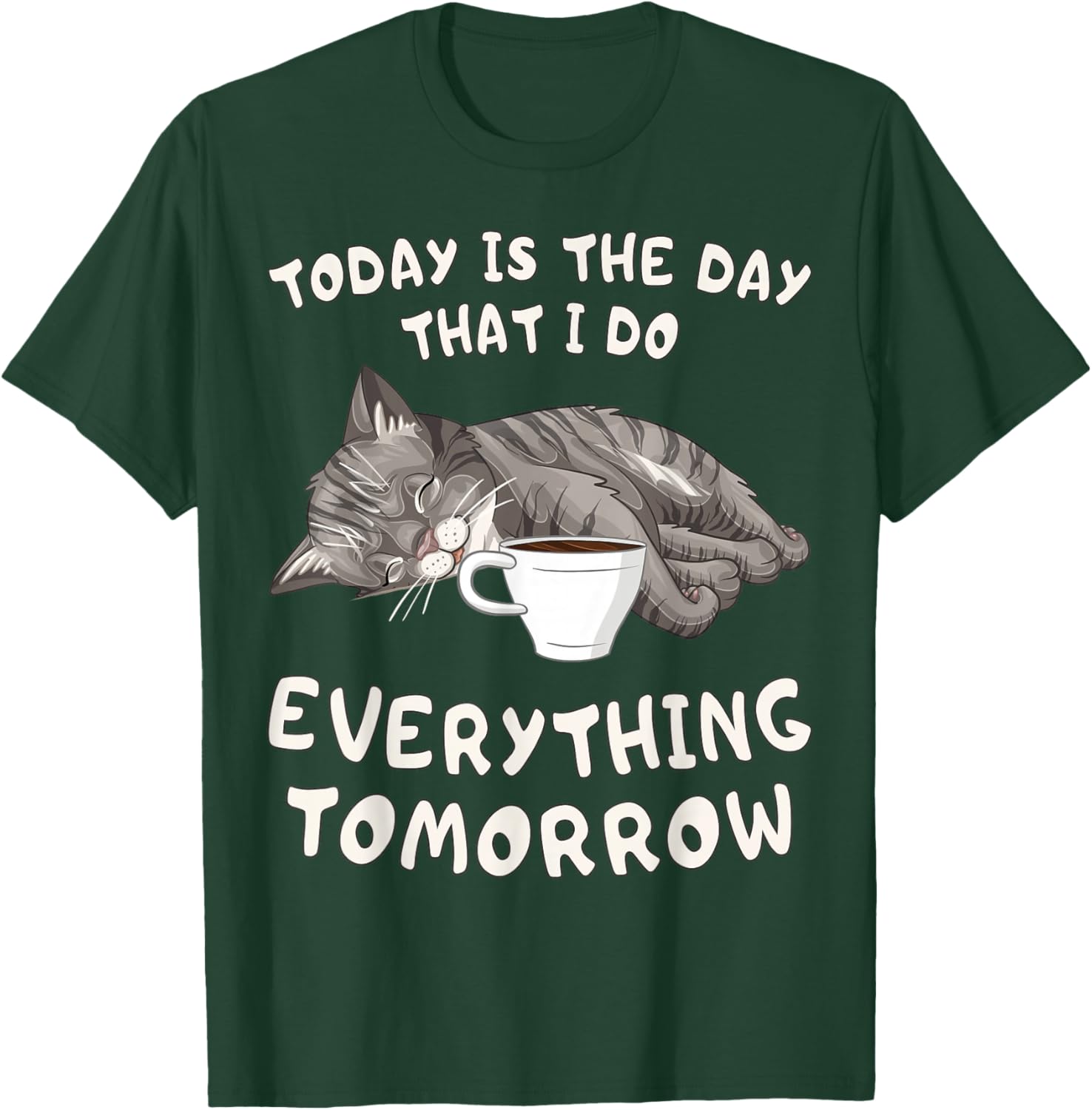 Funny Lazy Cat Sleeping at Work Coffee Humor T-Shirt - T-Shirt | Forest