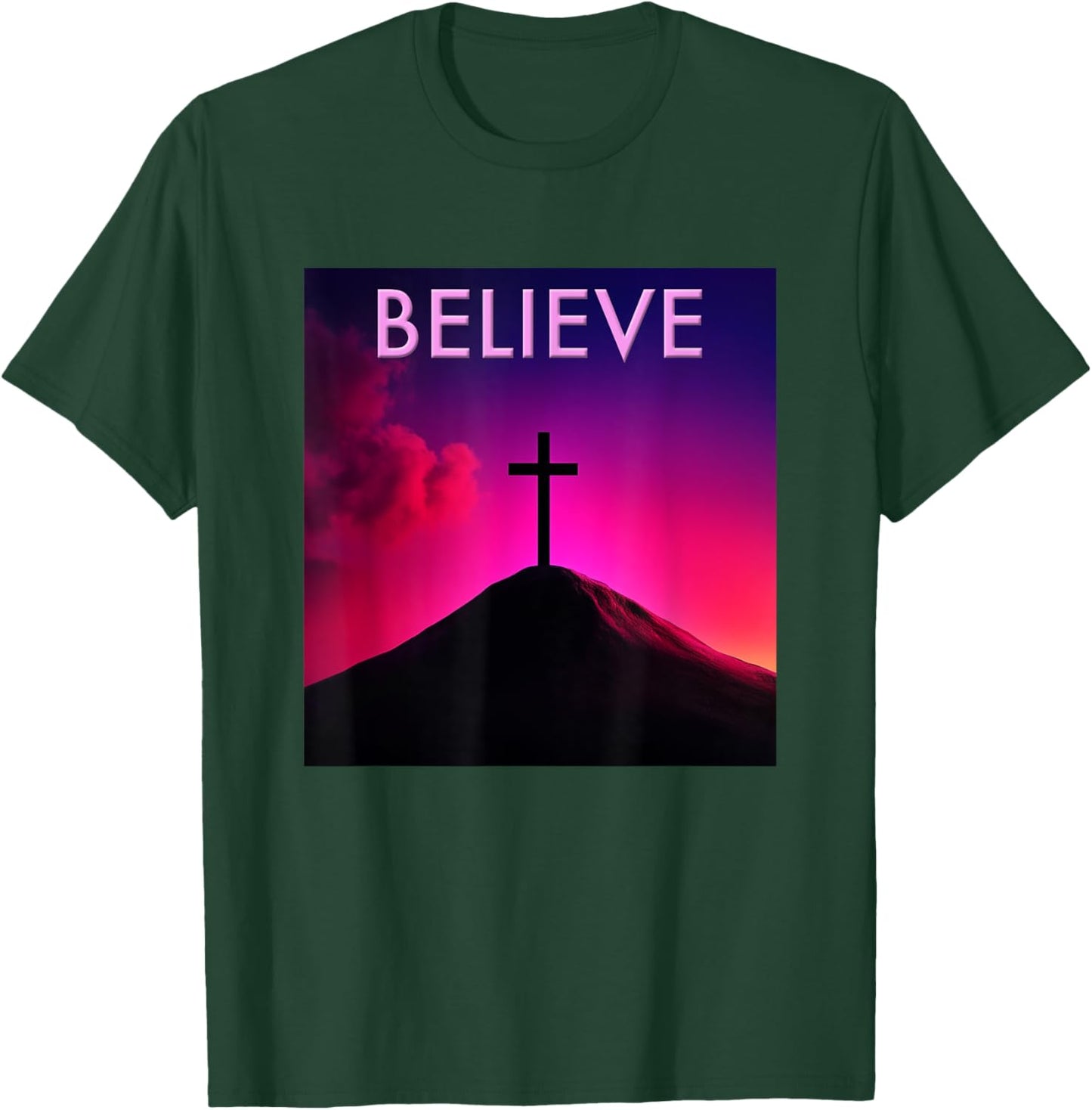 Believe Christian Cross Faith Jesus Christ Men Women Kids T-Shirt - T-Shirt | Forest