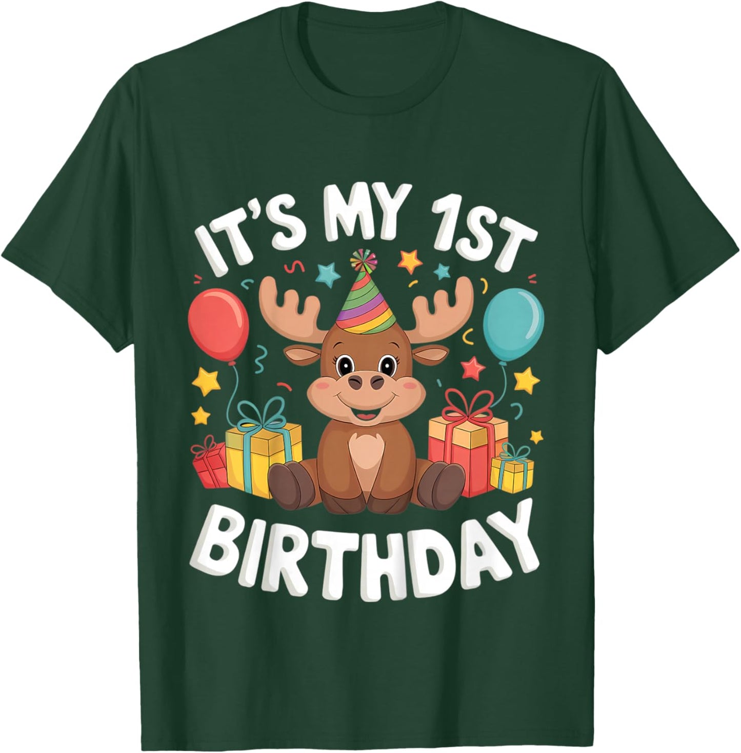 Kids 1st Birthday Moose Party Design T-Shirt - T-Shirt | Forest