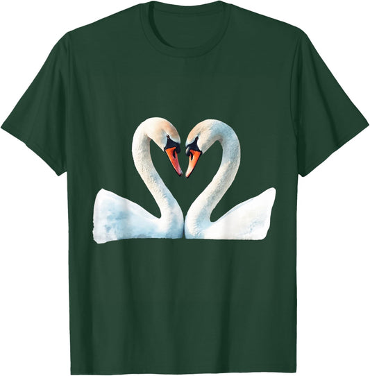 Romantic Swan Couple Heart Shape Love T-Shirt - T-Shirt | Forest