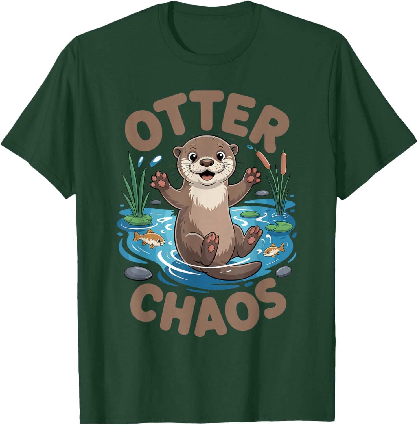 Otter Chaos Funny Animal Pun Nature Humor T-Shirt - T-Shirt | Forest