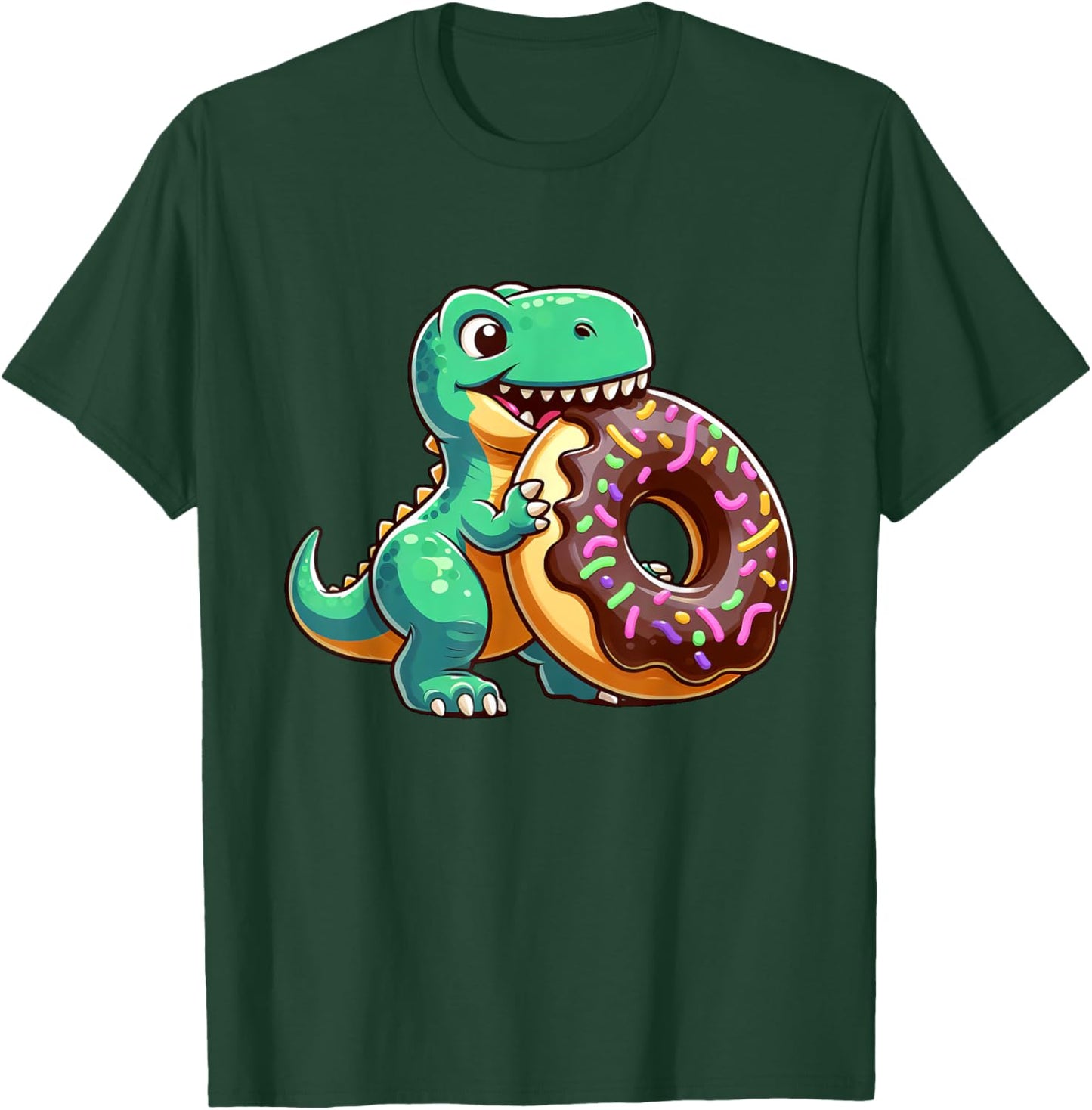 Funny Dino T-Rex Eating Donut T-Shirt - T-Shirt | Forest