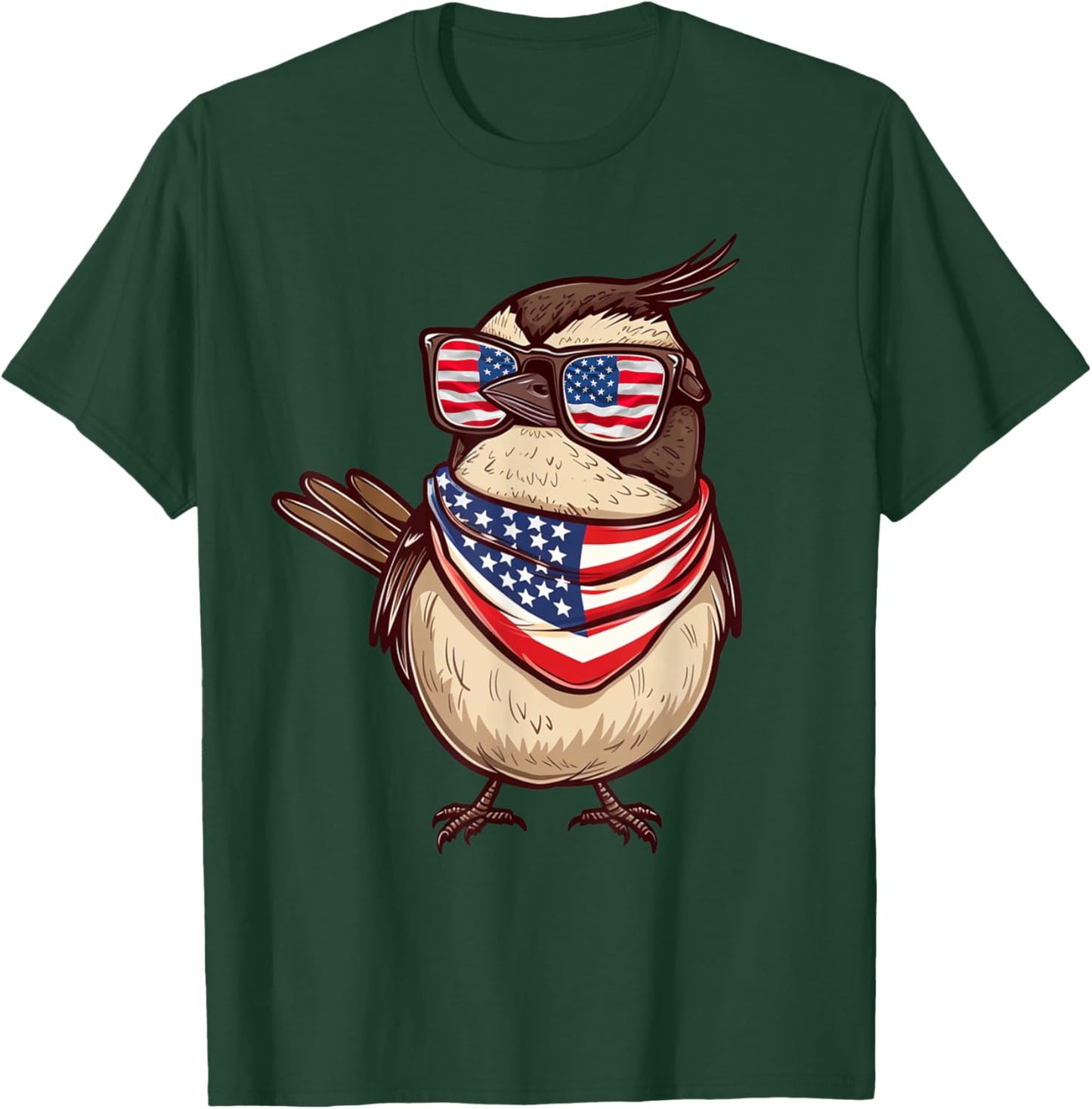 Carolina Wren USA Flag Patriotic Sunglasses 4th Of July Women Men T-Shirt - T-Shirt | Forest