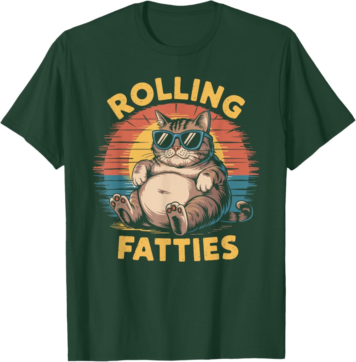 Rolling Fatties cat funny cute cat lover Kitten Owner retro Men Women T-Shirt - T-Shirt | Forest