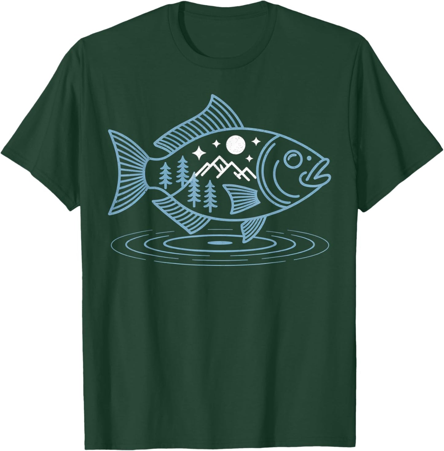 Fish Shaped from Mountains Nature Scene Fishing Fisherman T-Shirt - T-Shirt | Forest