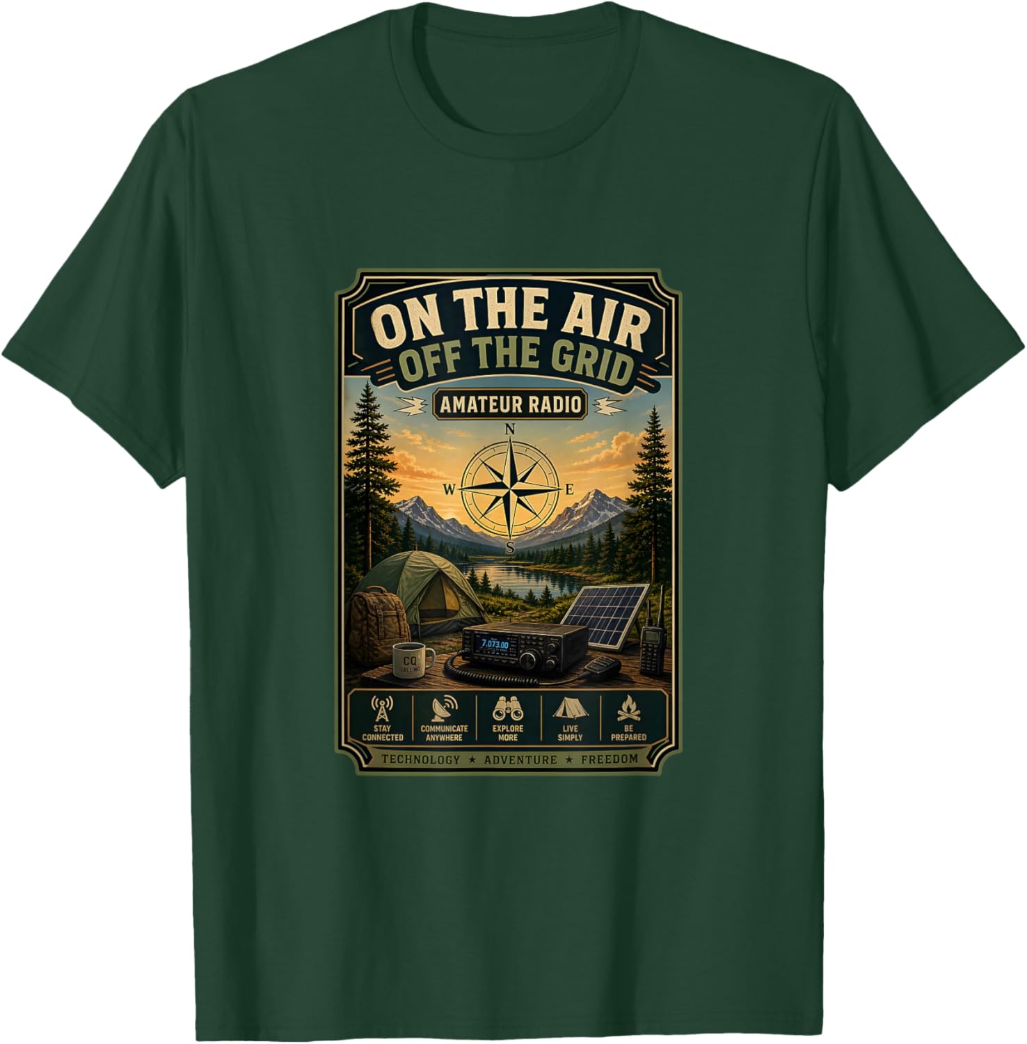 On the Air, Off the Grid Amateur Radio Outdoor Camping T-Shirt - T-Shirt | Forest