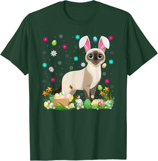 Siamese Cat Easter Egg Hunt Bunny Ear Siamese Cat Easter T-Shirt - T-Shirt | Forest