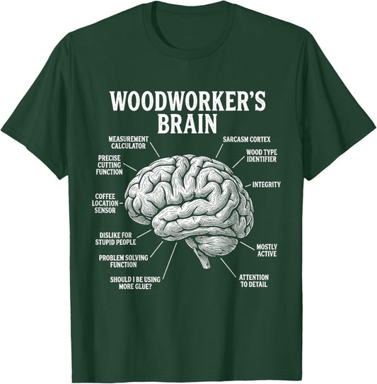 Woodworker Brain Anatomy Diagram Workshop Humor Men T-Shirt - T-Shirt | Forest