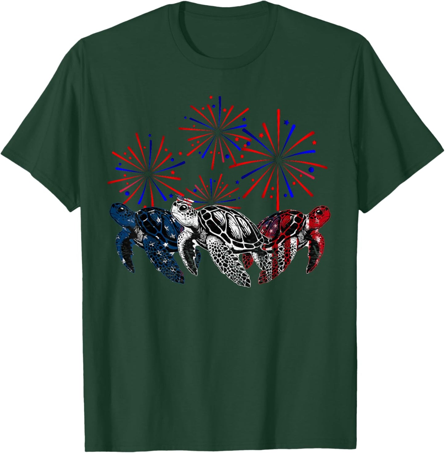 Sea Turtles USA Flag Women Men Sea Turtles Lover 4th Of July T-Shirt - T-Shirt | Forest