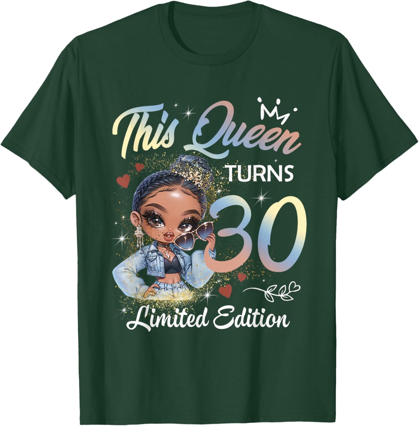 This Queen Turns Girl 30th Birthday Afro Women Black Pride T-Shirt - T-Shirt | Forest