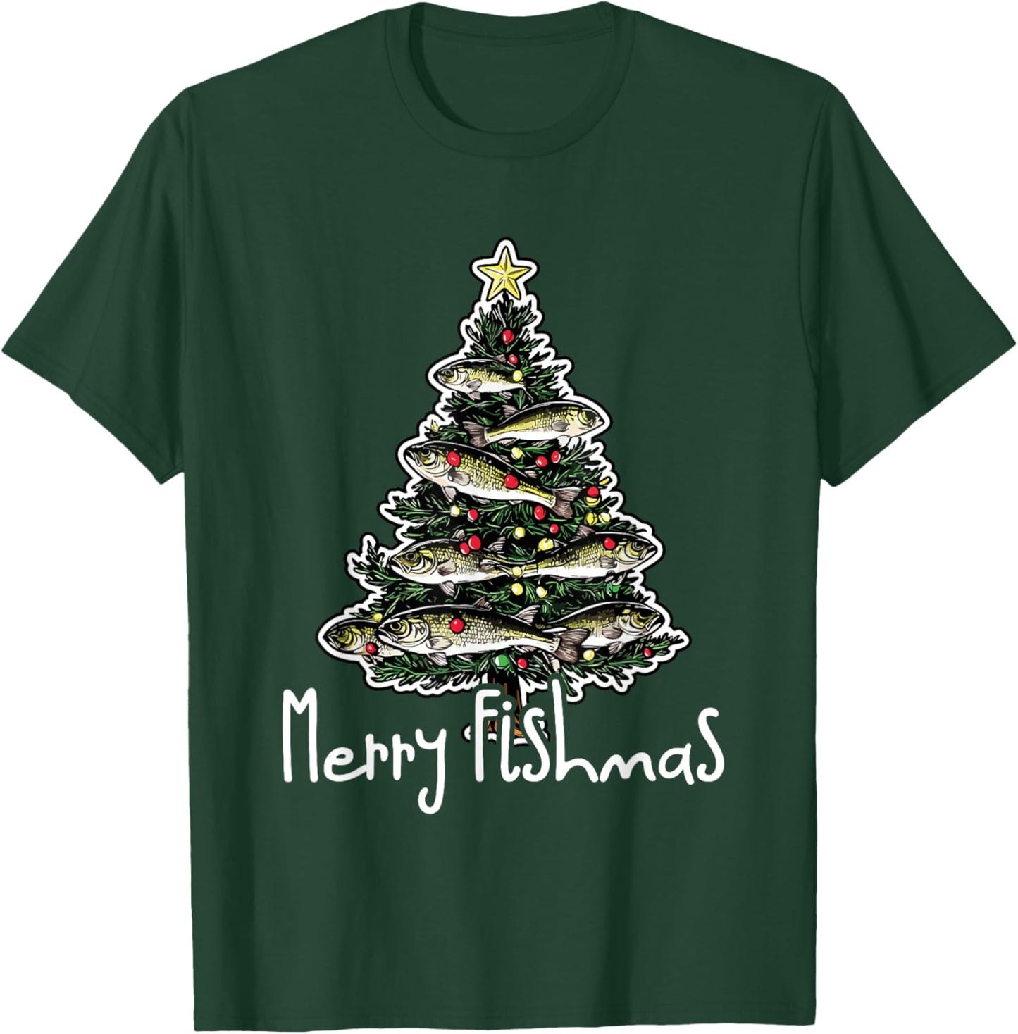 Funny Fishing Lover Christmas Sport - Merry Fishmas T-Shirt - T-Shirt | Forest
