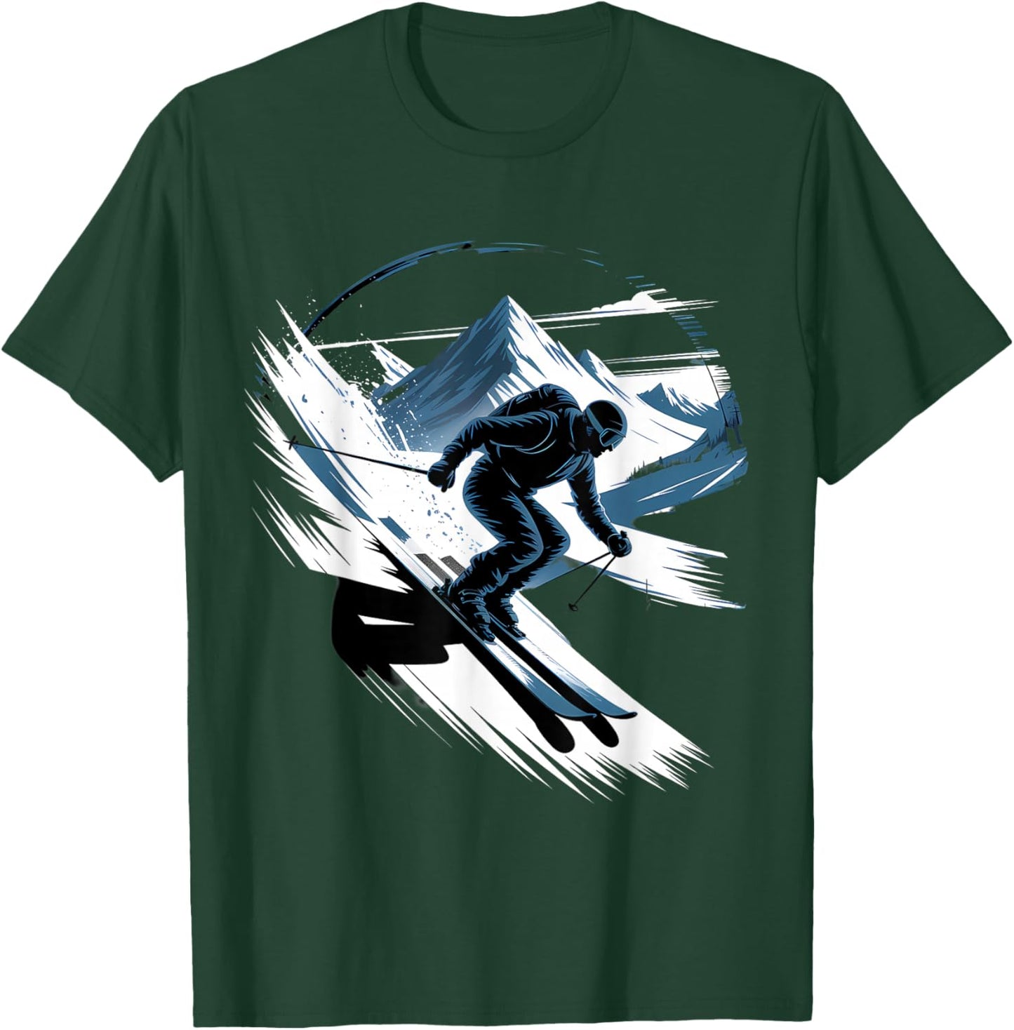 Skiing Astronaut Sport Winter Skiing Funny Space Ski T-Shirt - T-Shirt | Forest