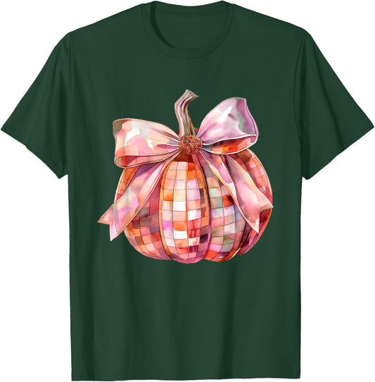 Fall Autumn Pink and Orange Disco Ball Pumpkin Halloween T-Shirt - T-Shirt | Forest