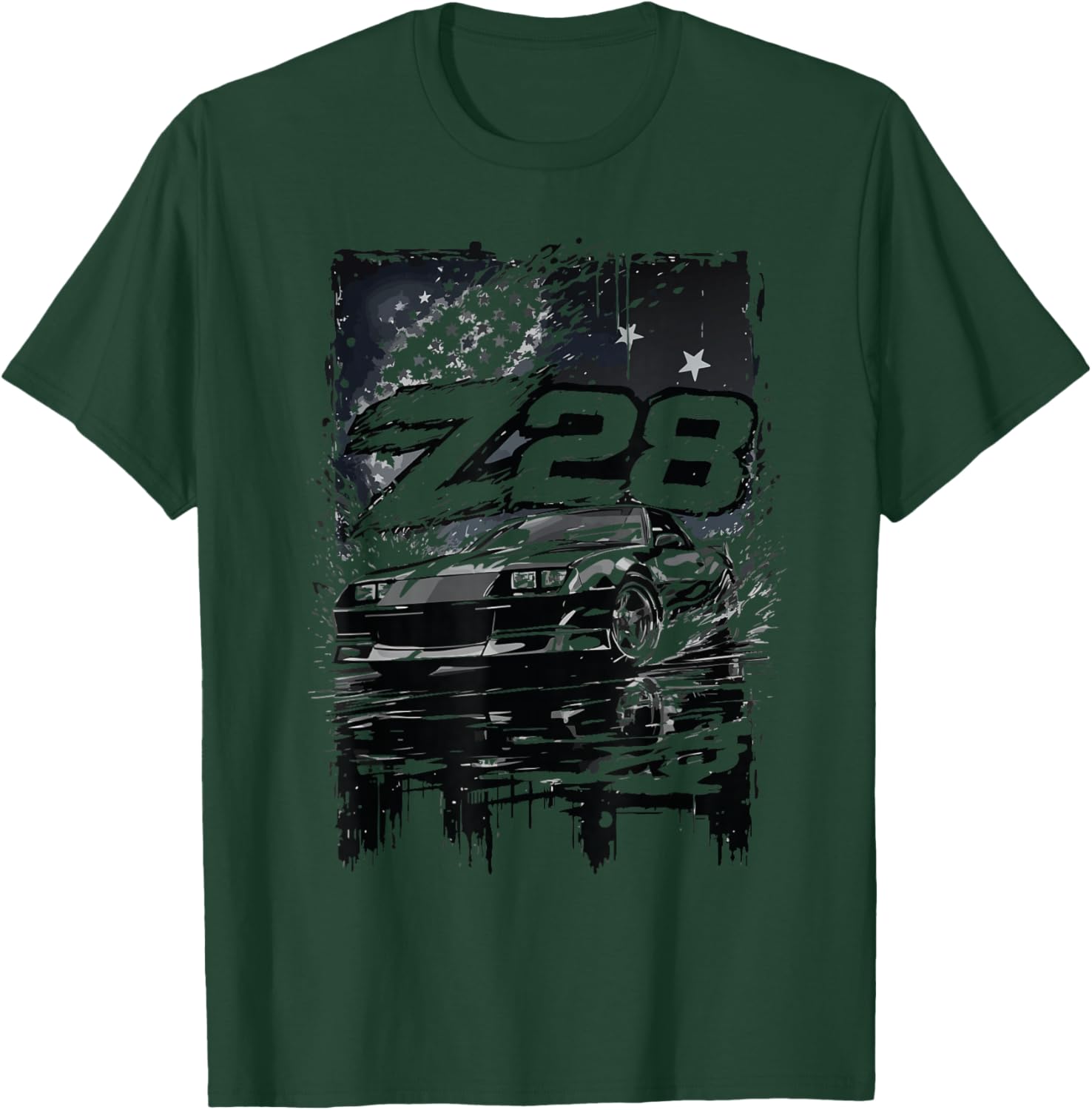 Z28 Muscle Car American Flag Racing IROC Z Silhouette T-Shirt - T-Shirt | Forest