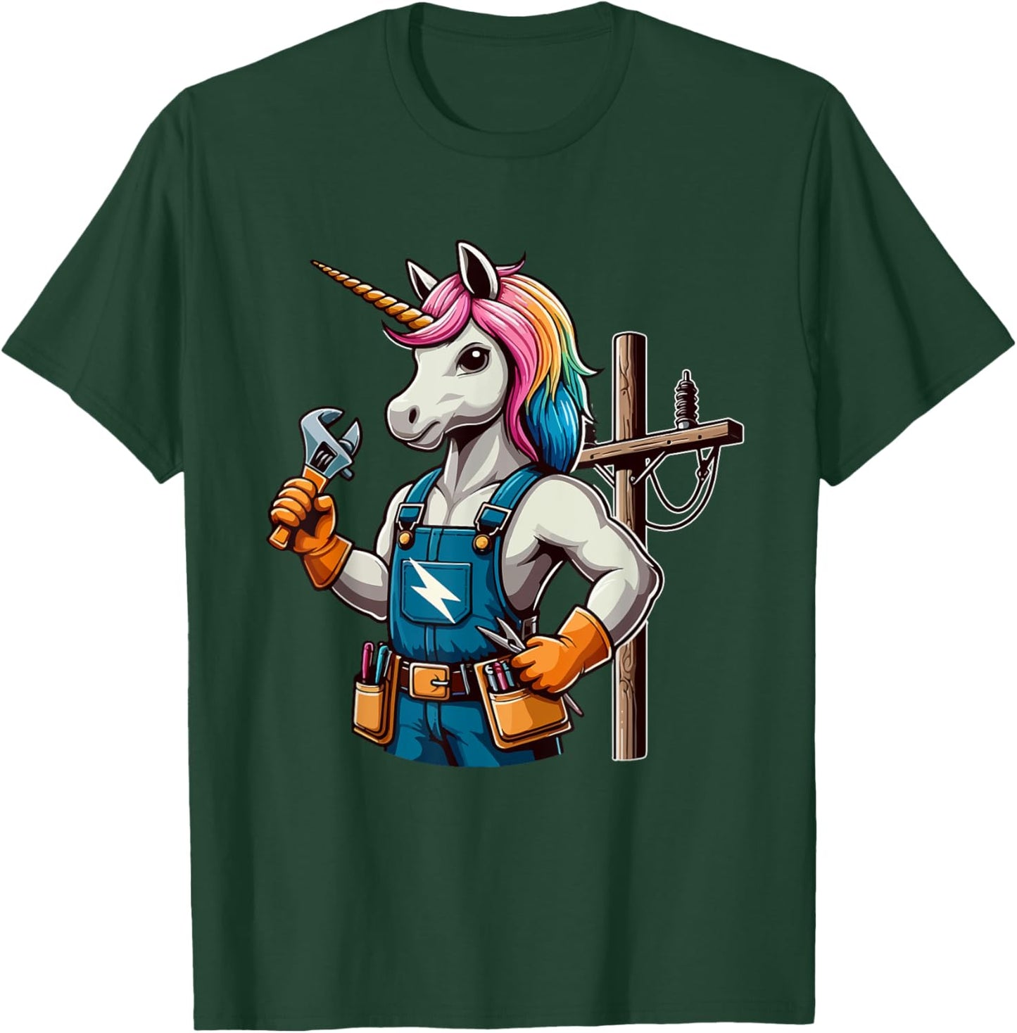 Electrician Job Matching Team Costume Colorful Unicorn Lover T-Shirt - T-Shirt | Forest
