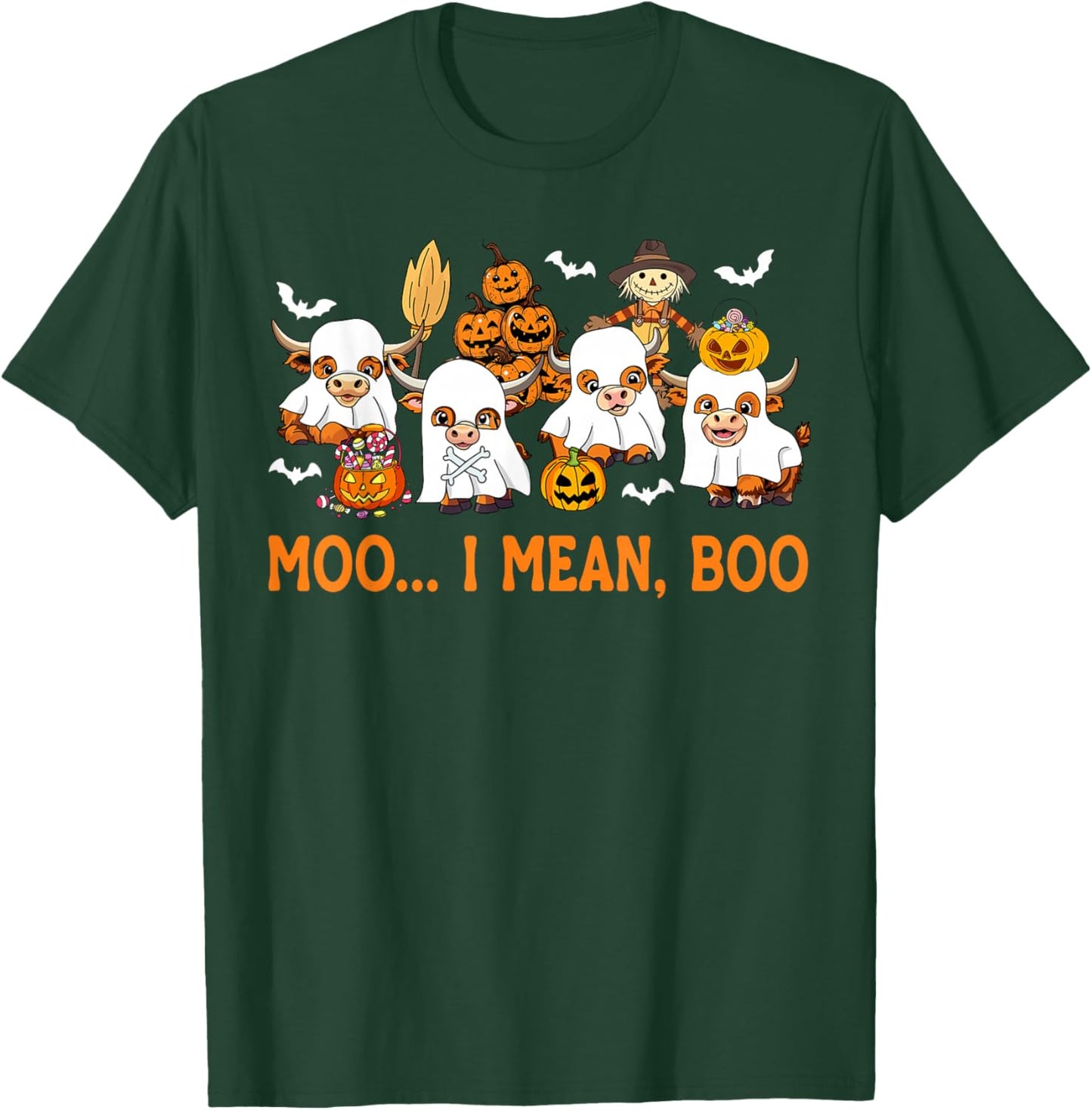 Moo I Mean Boo Ghost Highland Cow Halloween Costume T-Shirt - T-Shirt | Forest
