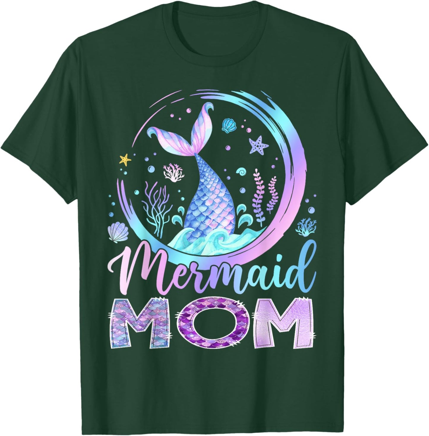 Mermaid Mom Funny Birthday Girl Party Family Matching T-Shirt - T-Shirt | Forest