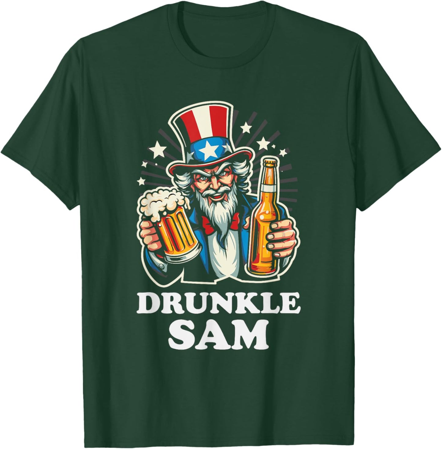 Drunkle Sam Funny 4th of July Uncle Sam With Beer Men T-Shirt - T-Shirt | Forest