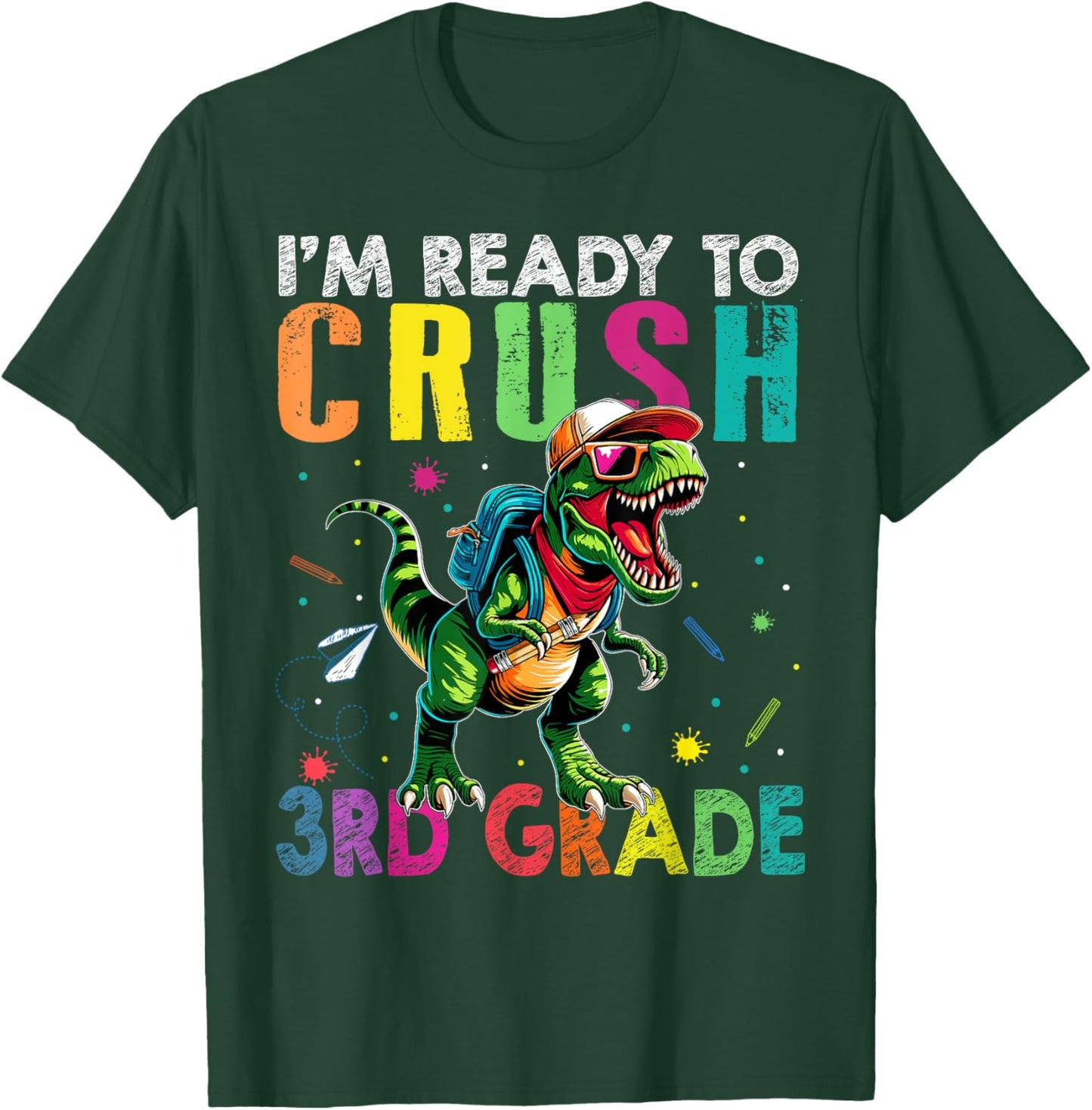 I'm Ready To Crush 3rd Grade Back to School T Rex Kids Boys T-Shirt - T-Shirt | Forest