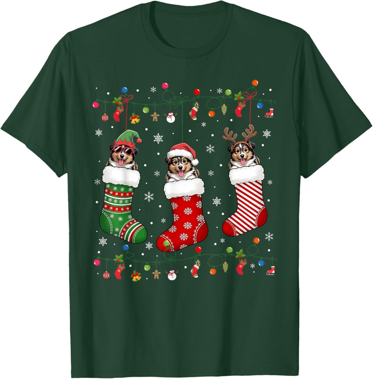 Shetland Sheepdog Dog Christmas Socks Funny Xmas Pajama Dog T-Shirt - T-Shirt | Forest