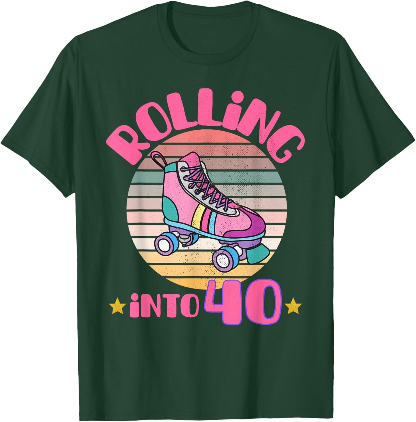 Roller Skating 40 Year Old Birthday Girl Rolling Into 40 T-Shirt - T-Shirt | Forest
