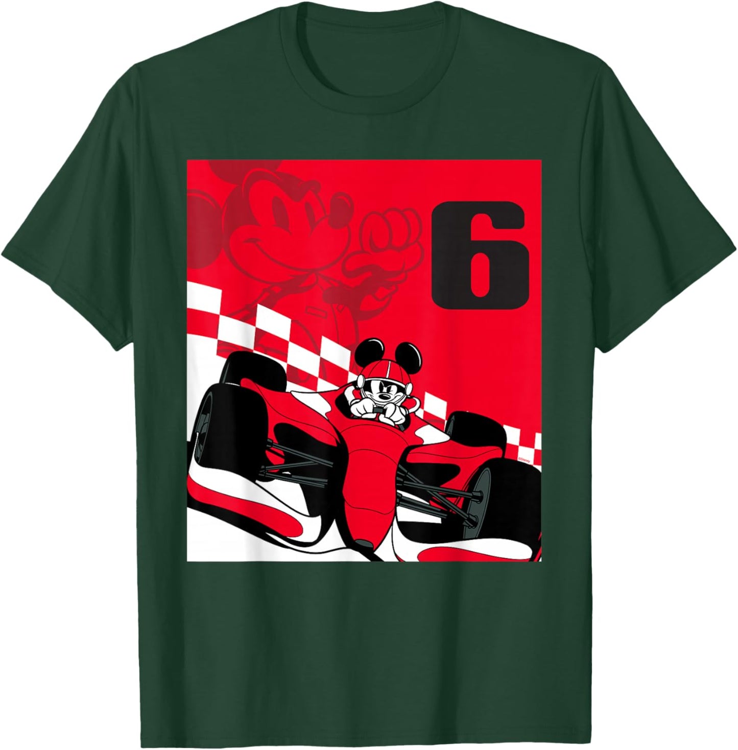 Disney Racing 6th Birthday 6 Years Old Mickey Mouse Race Car T-Shirt - T-Shirt | Forest