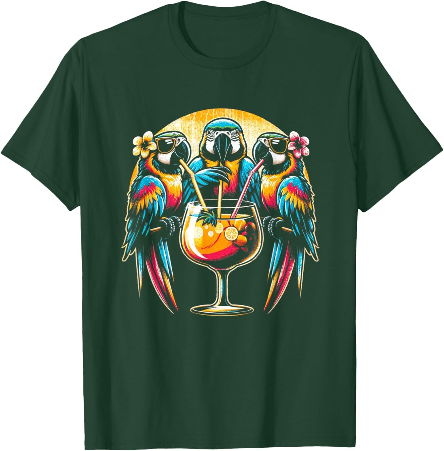 Parrots Drinking Margarita Tropical Birds Vacation Hawaiian T-Shirt - T-Shirt | Forest