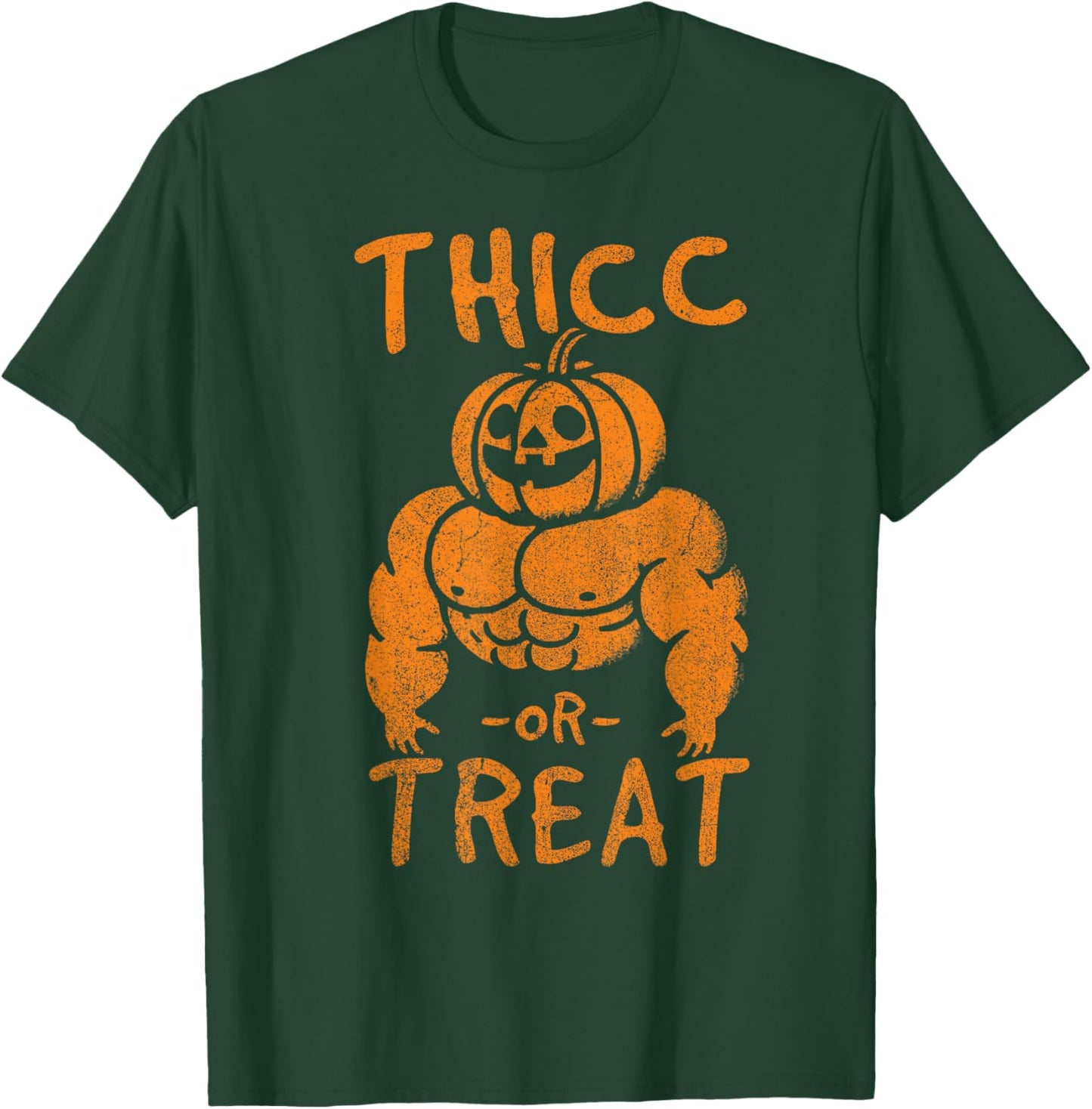 Thicc or Treat Pumpkin Bodybuilder Gym Lover Halloween T-Shirt - T-Shirt | Forest