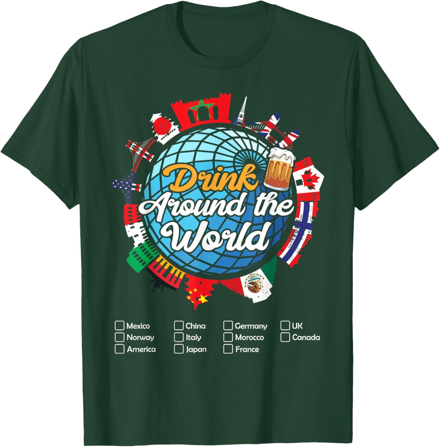 Beverage Drinks Beer Wine Mexico France Norway Adult Vacation Drinking Countries International National , Small, Black T-Shirt - T-Shirt | Forest
