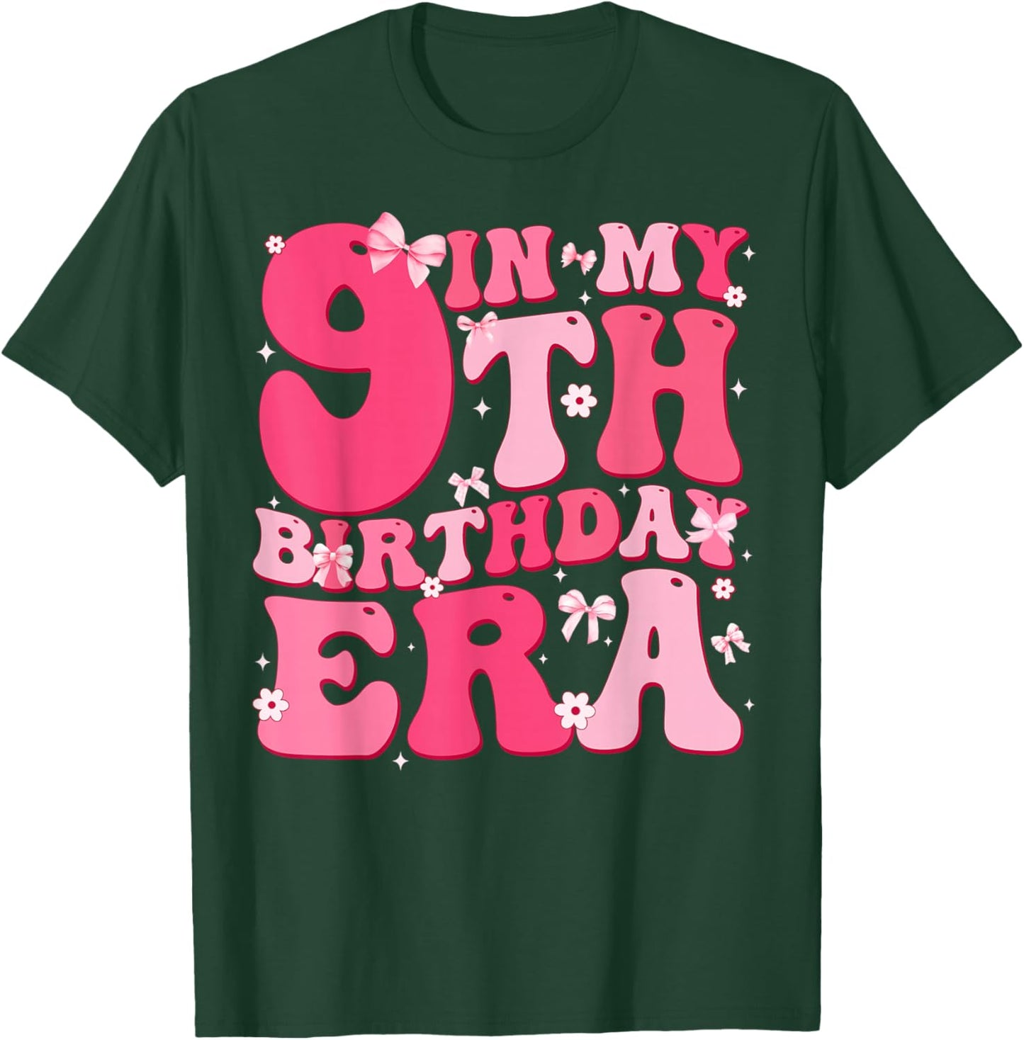 in My 9th Birthday Era Coquette Bow Theme 9 Year Old Kids T-Shirt - T-Shirt | Forest