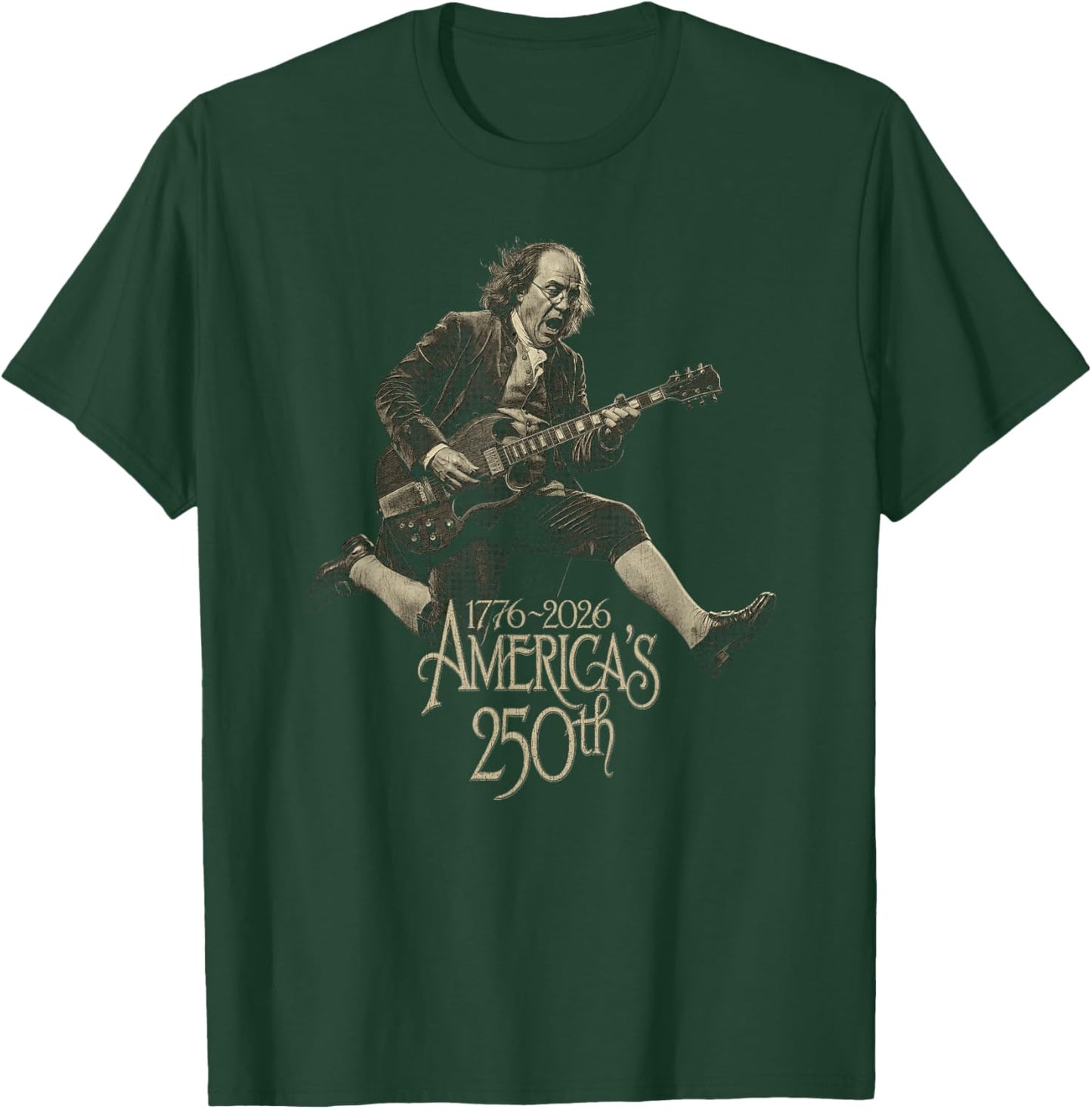 Benjamin Franklin Guitar 4th of July 250 Anniversary USA T-Shirt - T-Shirt | Forest