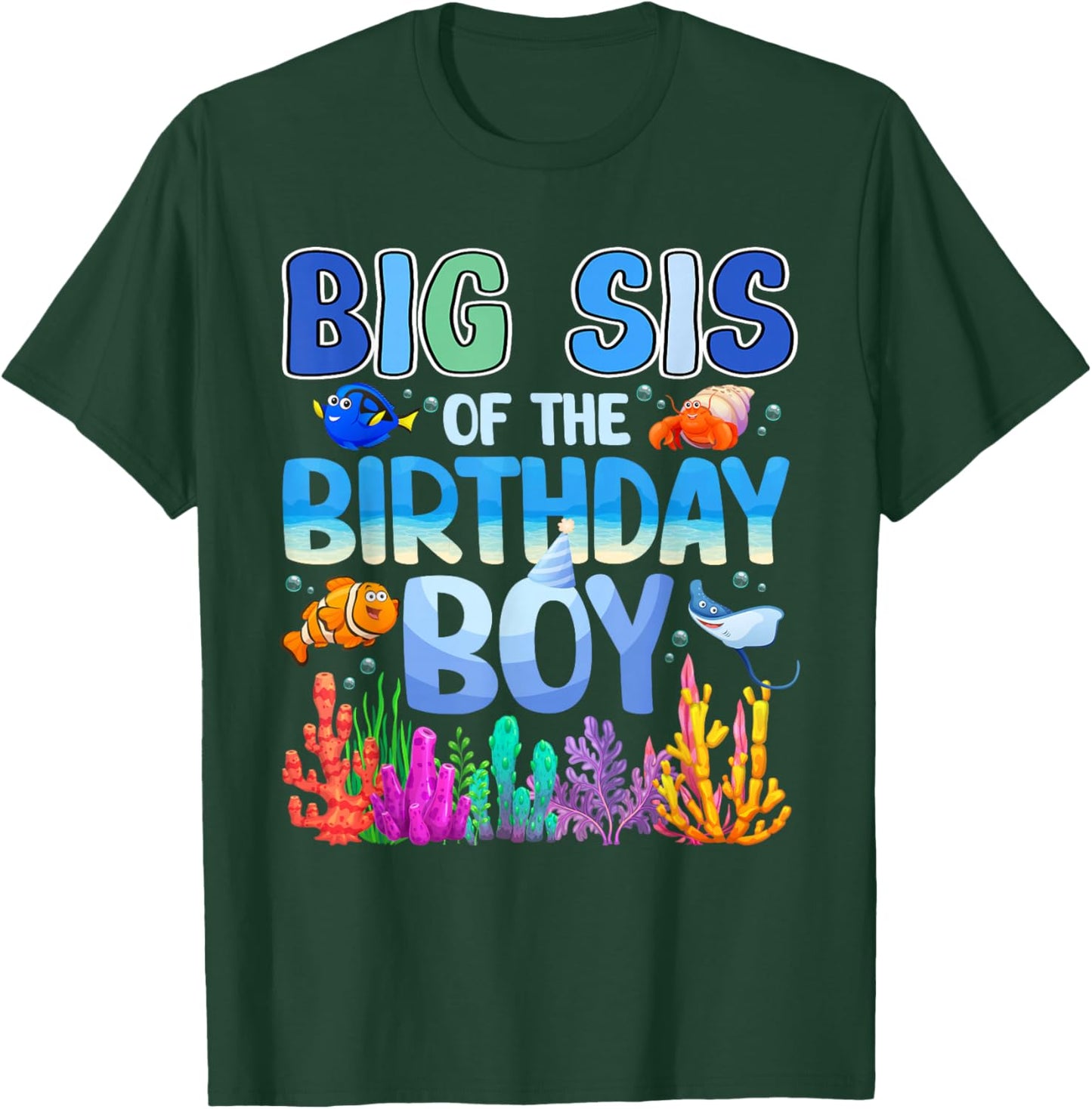 Big Sis of The Birthday Boy Aquarium Sea Animals Matching T-Shirt - T-Shirt | Forest