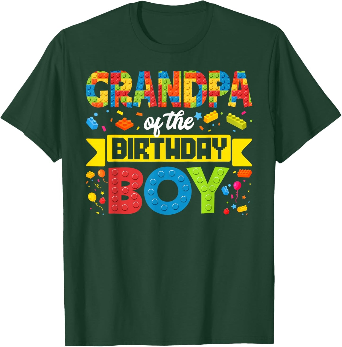 Grandpa Of The Birthday Boy Master Builder Building Blocks T-Shirt - T-Shirt | Forest