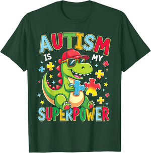 Autism Is My Superpower Autism Awareness Dinosaur Boys Kids T-Shirt - T-Shirt | Forest