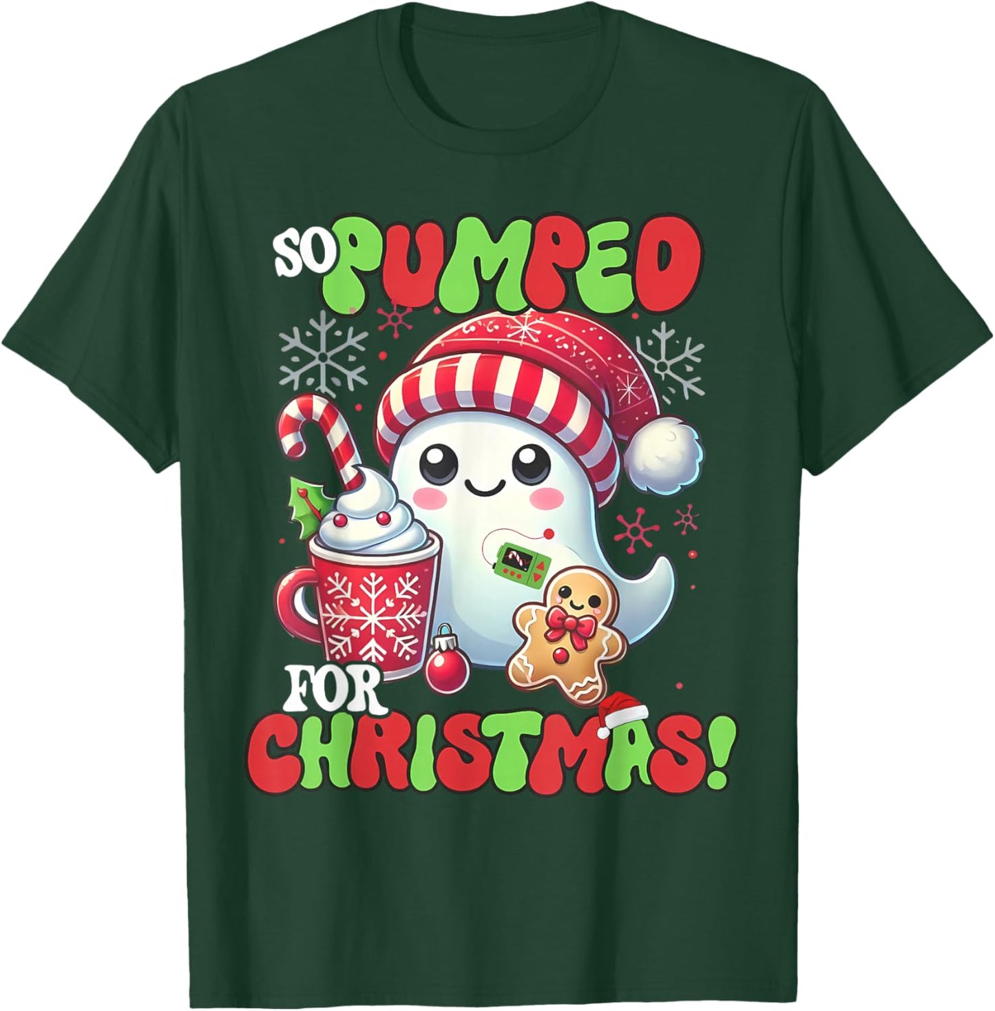 So Pumped for Christmas Diabetes Ghost Insulin T1D Awareness T-Shirt - T-Shirt | Forest
