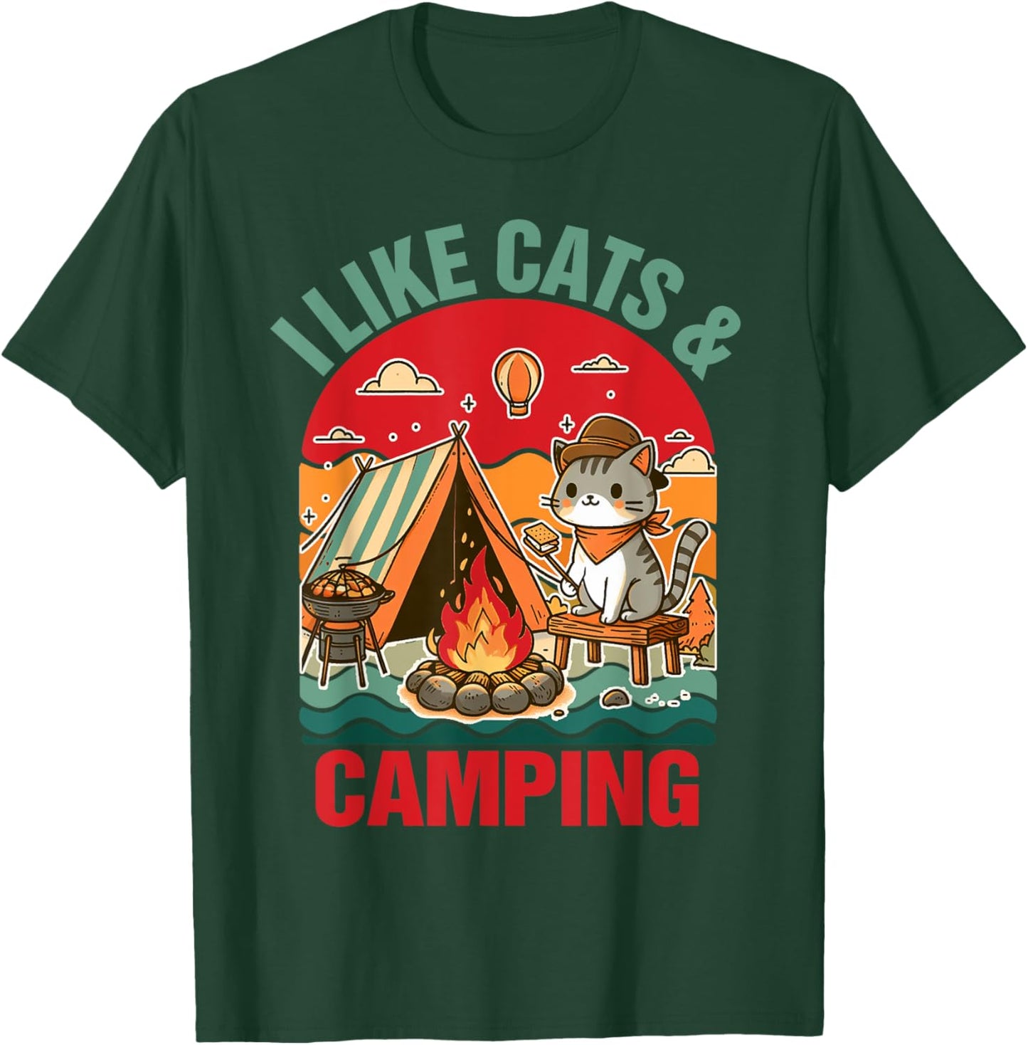 Camper Go Outdoor Cat Lover Cat Mom I Like Cats & Camping T-Shirt - T-Shirt | Forest