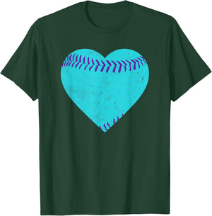 Vintage Teal and Purple Baseball Heart T-Shirt - T-Shirt | Forest