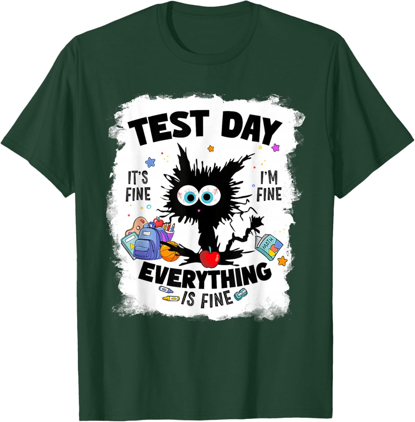 Test Day Funny Stressed Cat Teacher Student Kids Testing Day T-Shirt - T-Shirt | Forest