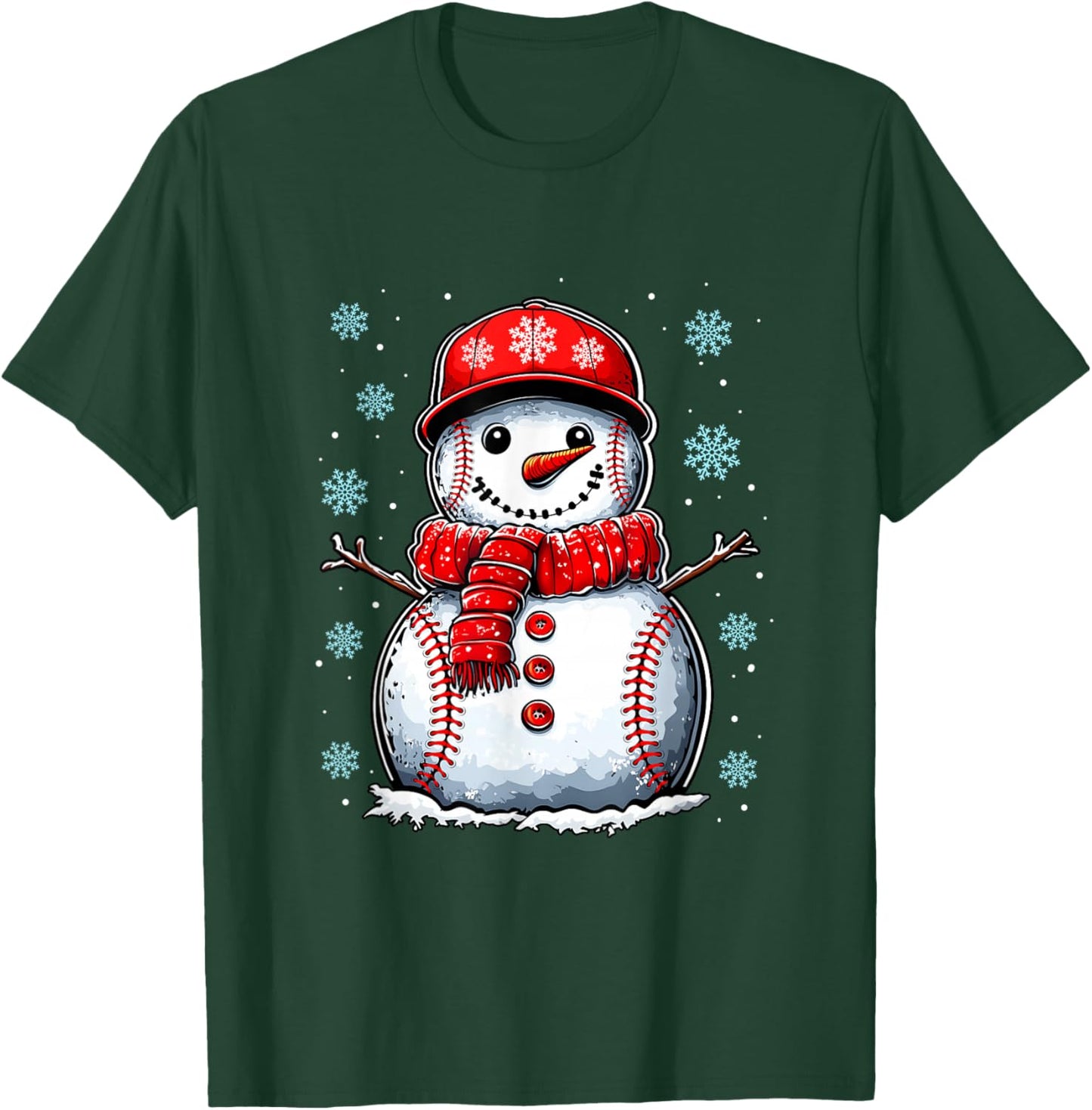 Christmas Baseball Snowman Boys Baseball Christmas Women Men T-Shirt - T-Shirt | Forest