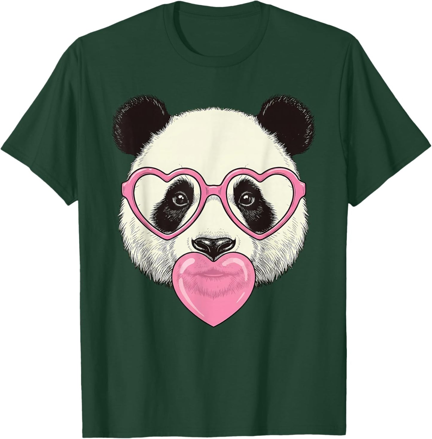 Cute Panda Blowing Pink Valentine Heart Bubble Gum T-Shirt - T-Shirt | Forest