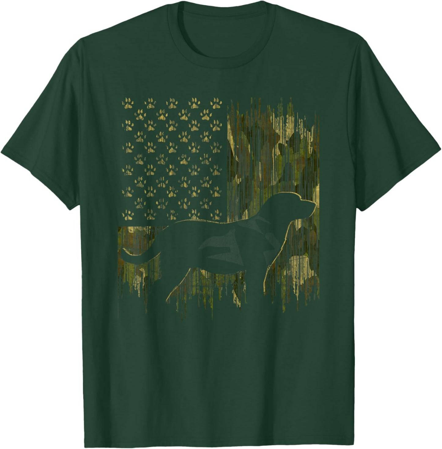 Vintage Camouflage USA Flag Love Labrador Dog Lab Silhouette T-Shirt - T-Shirt | Forest
